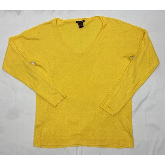 Elliot Lauren Women's Small Linen Yellow V-Neck Long Sleeve Sweater S - Picture 1 of 7